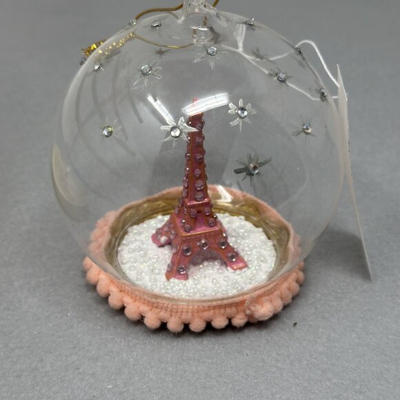 Glass Eiffel Tower Ornament – Pink Rhinestone Paris Dome Decoration Snowglobe - Picture 10 of 12